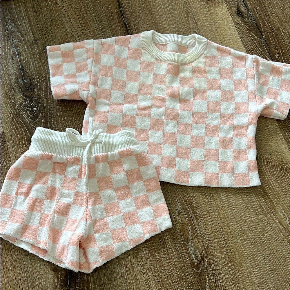 Kids Checkered Pajama Set - Pink and White
